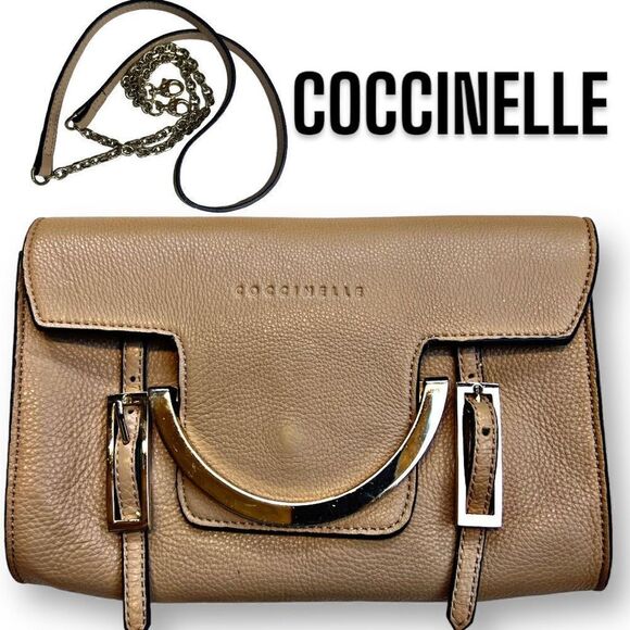 COCCINELLE Crossbody Handbag Leather Tumbleweed Tan Nude Color Gold Hardware - Picture 1 of 12